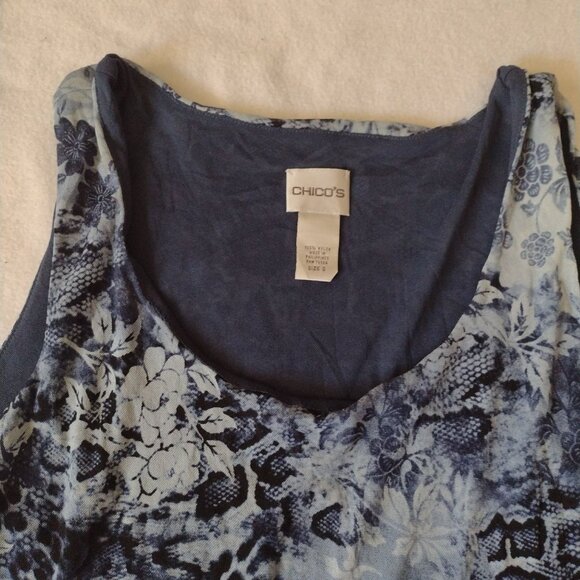 SALEChicos Floral Tank Top Sz 2 L Navy Sleeveless Mesh Basic Casual Top - Picture 3 of 8